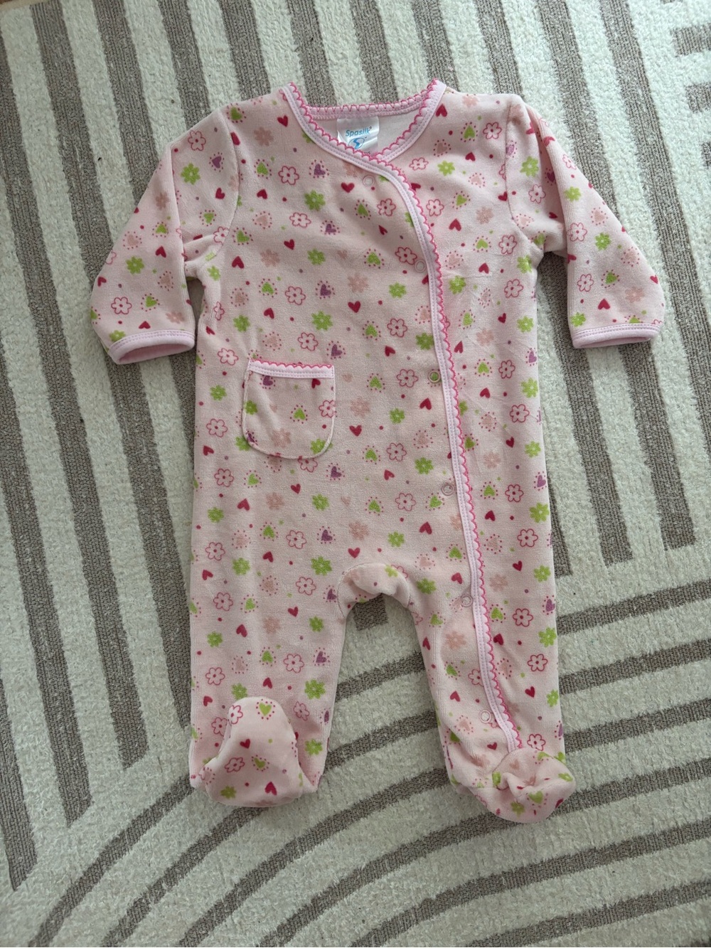 10/$15 Spasilk Pink Floral Fleece Baby One-Piece Sleeper